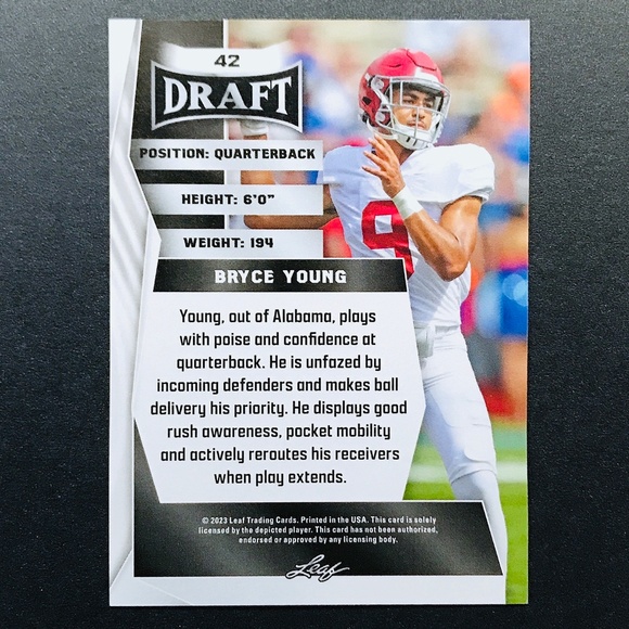 Bryce Young RC - 2023 Leaf Draft #42 - Picture 2 of 2